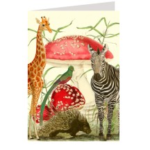Giraffe and Animals with Mushrooms and Greenery Christmas Card ~ England